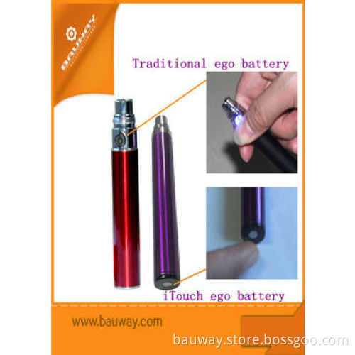 Electronic cigarette ego patented iTouch battery, work by skin touching, no button, 7 colors